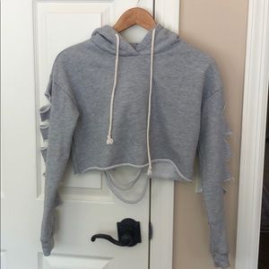 Grey Cropped Hoodie Sweatshirt